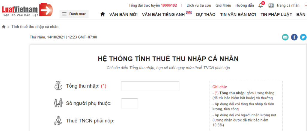 Cách tính thuế thu nhập cá nhân online